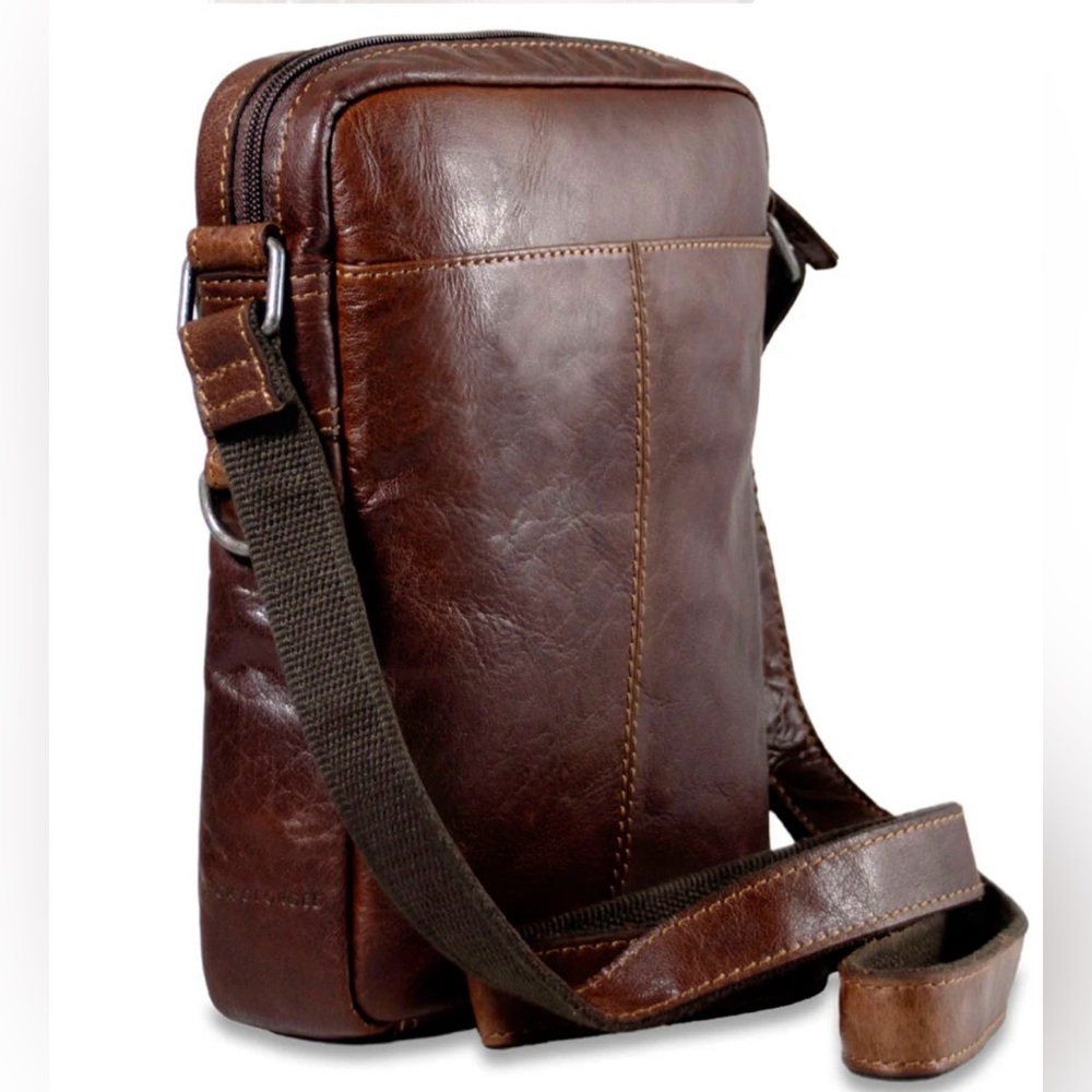 Men's/Unisex Jack George’s Brown Leather zippered Crossbody Bag w/Ft Zip Pocket. - Picture 14 of 15